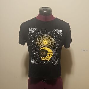 Celestial Black T-Shirt with Sun and Moon Design